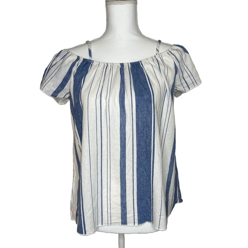 Free Kisses Blue and White Striped Women's Peasant Top Size M